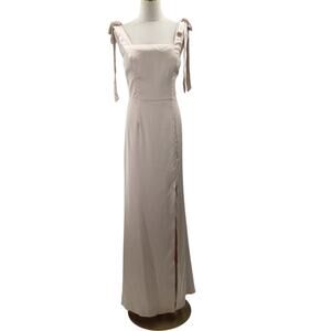 AW BRIDAL SZ 10 L Champagne cream satin bridesmaid prom party maxi dress NEW 0b5